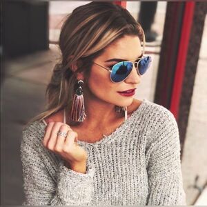 NWT Molly Phillips Rhinestones & Rainbow Tassel Earrings